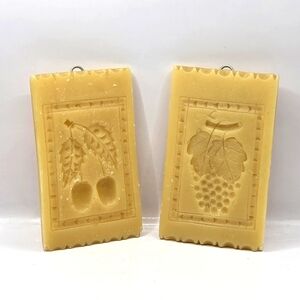 Vintage Old Pair Bee Wax Mold Grapes And Cherry Decorative Wall Hanging 3.5×6"